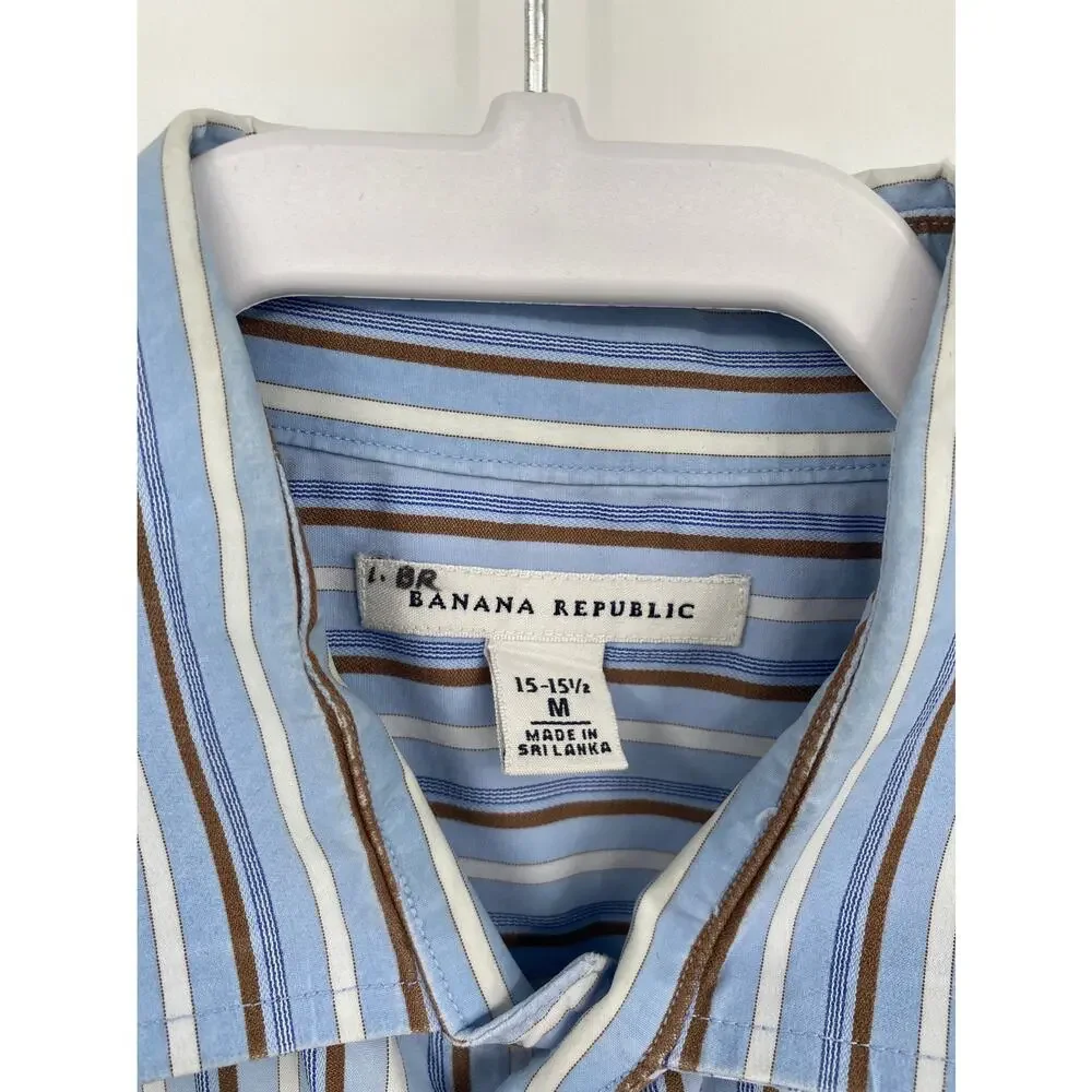 Banana Republic Long Sleeve Blue Stripe Button Down Shirt M 15-15 1/2